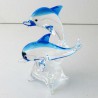 Glas Delfin 75mm 2 auf Sockel klar türkis