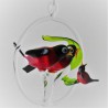 Glas Vogelfamilie 90mm im Ring rot zum hängen