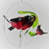Glas Vogelfamilie 90mm im Ring rot zum hängen