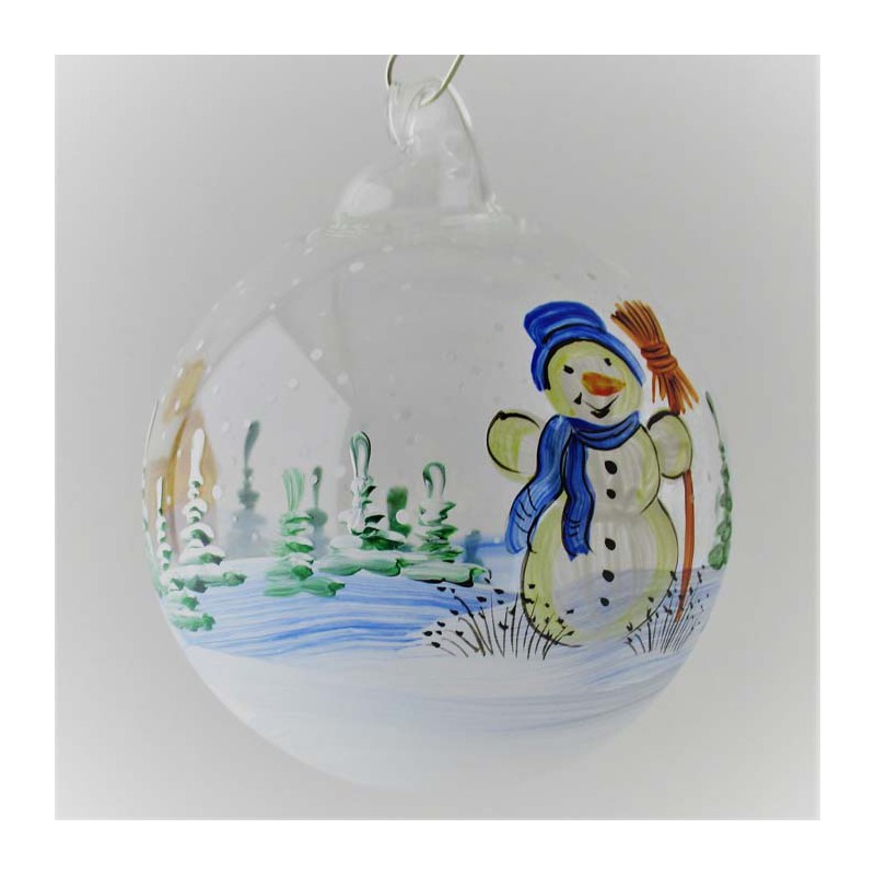 Glaskugel 060 mm  Klar mit Schneemann  Winterlandschaft zum hängen