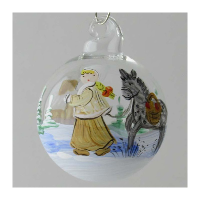 Glaskugel 040 mm  Klar mit Esel Winterlandschaft zum hängen