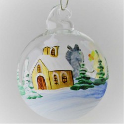 Glaskugel 080 mm  Klar mit Esel Winterlandschaft zum hängen