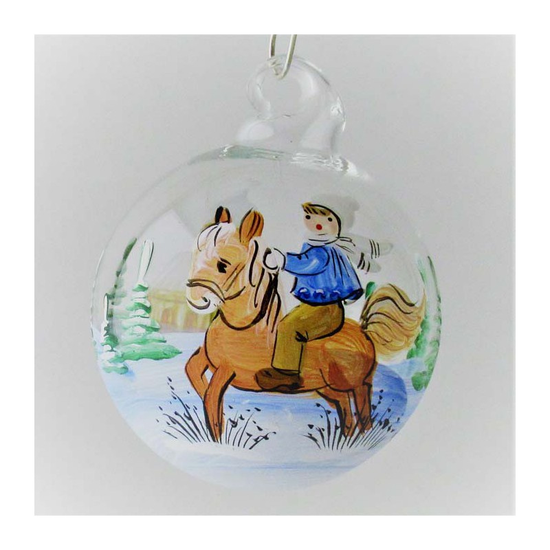 Glaskugel 040 mm  Klar mit Pferd Winterlandschaft zum hängen