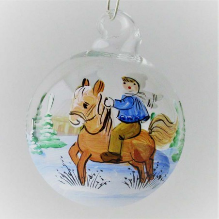 Glaskugel 040 mm  Klar mit Pferd Winterlandschaft zum hängen