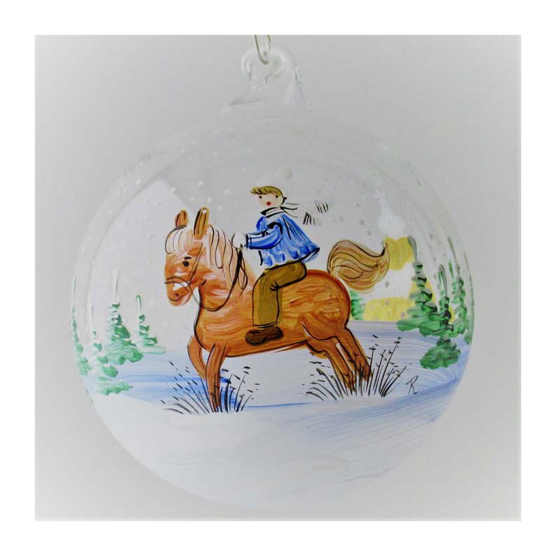 Glaskugel 080 mm  Klar mit Pferd Winterlandschaft zum hängen