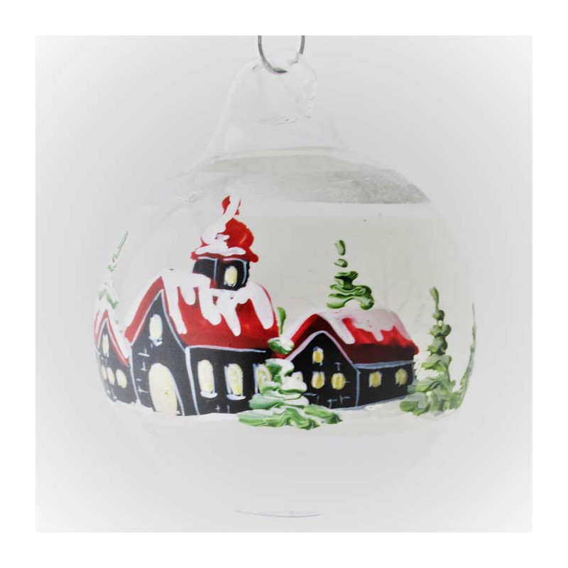 Glaskugel 060 mm klar Perle Winterlandschaft schwarz zum hängen