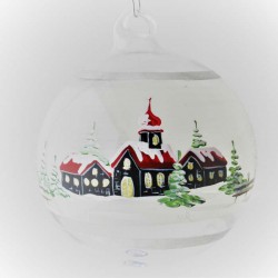 Glaskugel 080 mm klar Perle Winterlandschaft schwarz zum hängen