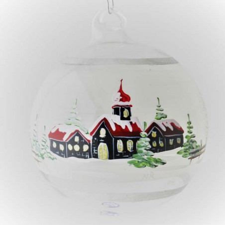 Glaskugel 080 mm klar Perle Winterlandschaft schwarz zum hängen