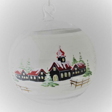 Glaskugel 100 mm klar Perle Winterlandschaft schwarz zum hängen