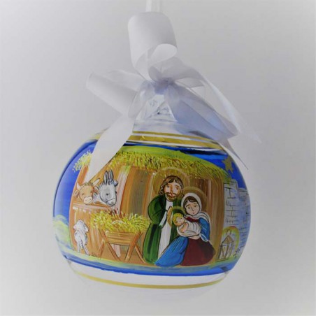 Glaskugel 120 mm Blau hl. Familie mit Goldrand  zum hängen