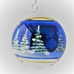Glaskugel 060 mm Blau hl. Familie mit Goldrand  zum hängen