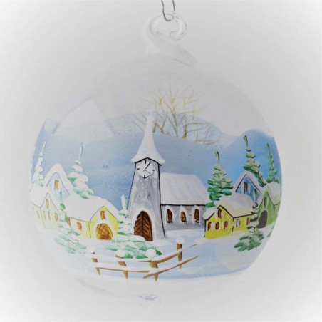Glaskugel 080 mm Hellblau Winterlandschaft  zum hängen