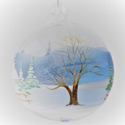 Glaskugel 080 mm Hellblau Winterlandschaft  zum hängen