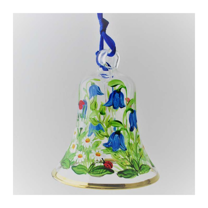 Glasglocke 060mm Frühling Glockenblume mit Goldrand  zum hängen