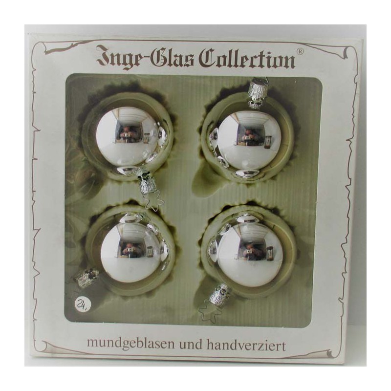 Glas Kugel Silber 6 cm Schachtel 4 Stück