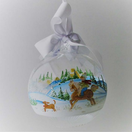 Glaskugel 120 mm Winter  klar Pferd zum hängen