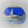 Glaskugel 120 mm Blau Winterlandschaft mit Kinder und Goldrand zum hängen
