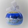 Glaskugel 120 mm Blau Winterlandschaft mit Kinder und Goldrand zum hängen