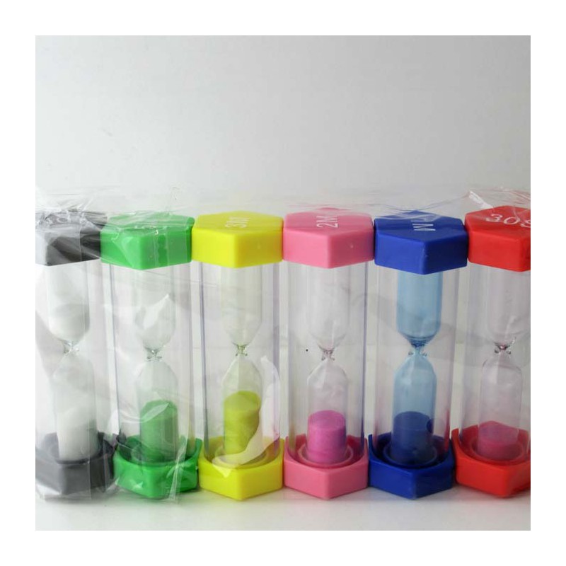 Sanduhren 0.5-10 Min. 9 cm 6 Stück Sechseckig Glas im Kunststoff