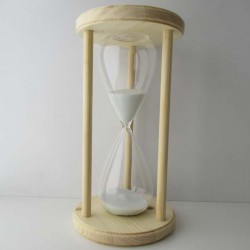 Sanduhr 50 min. 28 cm Weiss, im Holzgestell Fichte rund