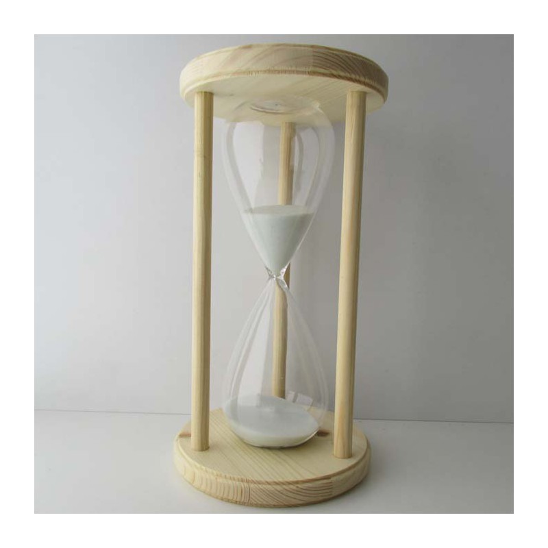 Sanduhr 50 min. 28 cm Weiss, im Holzgestell Fichte rund Sanduhr 50 min. 28 cm Weiss, im Holzgestell Fichte rund