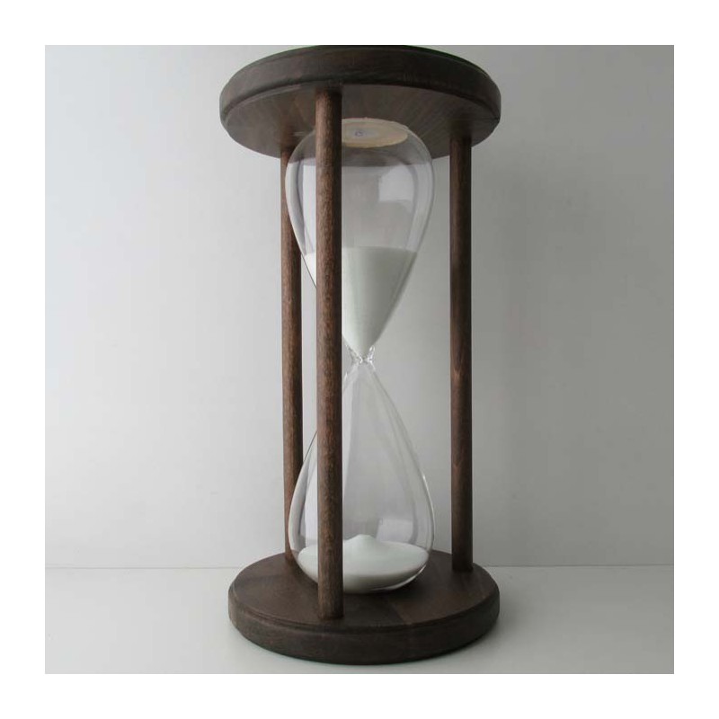 Sanduhr 50 min. 28 cm Weiss, im Holzgestell Buche dunkel rund Sanduhr 50 min. 28 cm Weiss, im Holzgestell Buche dunkel rund