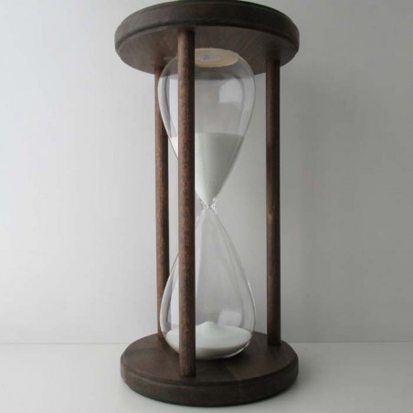 Sanduhr 50 min. 28 cm Weiss, im Holzgestell Buche dunkel rund