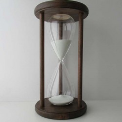 Sanduhr 50 min. 28 cm Weiss, im Holzgestell Buche dunkel rund