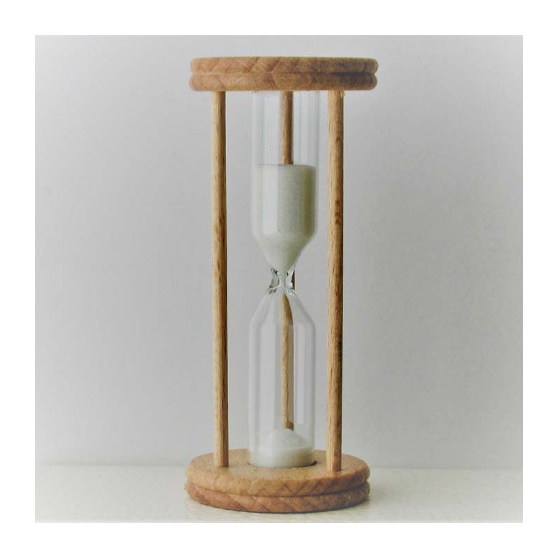 Sanduhr 30S - 2 - 3 Min. 9cm Weiss, zylindrisch Glas in Holzgestell Buche Natur,