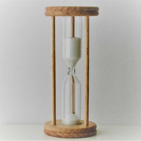 Sanduhr 30S - 2 - 3 Min. 9cm Weiss, zylindrisch Glas in Holzgestell Buche Natur,