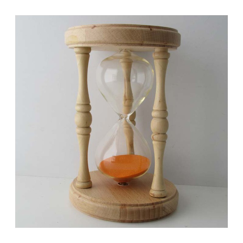 Sanduhr 10 min. 17 cm Orange, im Holzgestell Buche rund mit gedrechselten Säulen