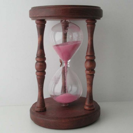 Sanduhr 0.5 min. 17 cm Rosa, im Holzgestell Buche rund mit gedrechselten Säulen