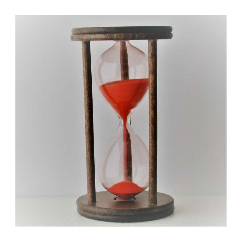 Sanduhr 10 Min. 9cm Glas in Holzgestell Buche dunkel gebeizt,