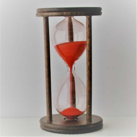 Sanduhr 10 Min. 9cm Glas in Holzgestell Buche dunkel gebeizt,