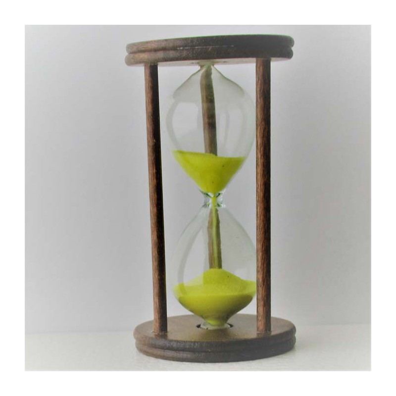 Sanduhr 10 Min. 9cm Glas in Holzgestell Buche dunkel gebeizt,