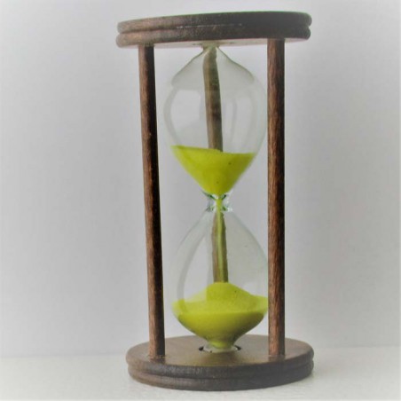 Sanduhr 10 Min. 9cm Glas in Holzgestell Buche dunkel gebeizt,