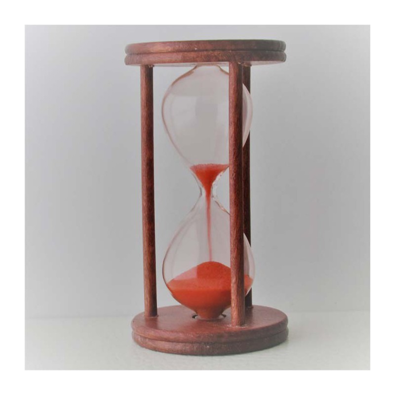 Sanduhr 10 Min. 9cm zylindrisch Glas in Holzgestell Mahagoni rot gebeizt, Sanduhr 10 Min. 9cm zylindrisch Glas in Holzgestell Mahagoni rot gebeizt,
