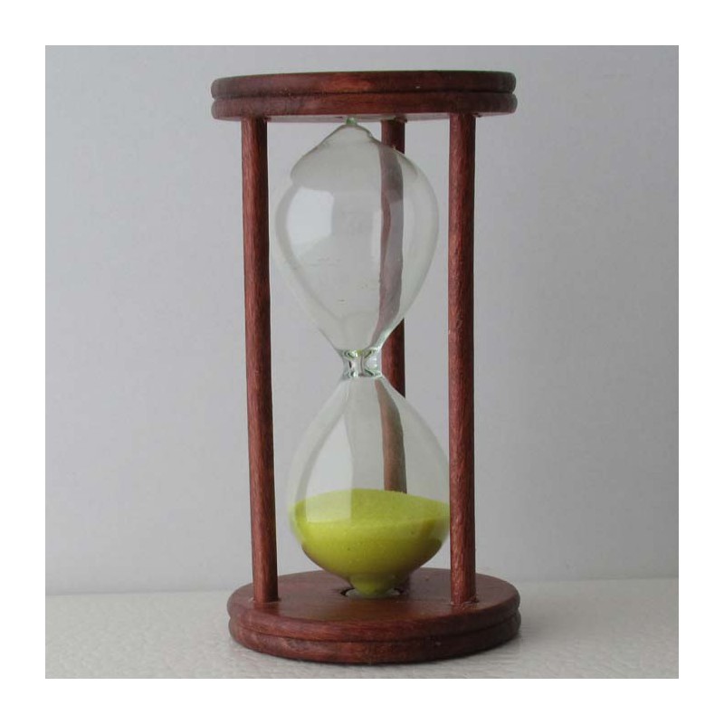 Sanduhr 10 Min. 9cm zylindrisch Glas in Holzgestell Mahagoni rot gebeizt, Sanduhr 10 Min. 9cm zylindrisch Glas in Holzgestell Mahagoni rot gebeizt,