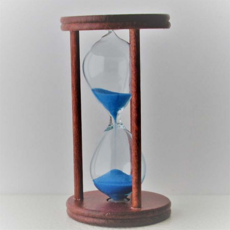 Sanduhr 10 Min. 9cm zylindrisch Glas in Holzgestell Mahagoni rot gebeizt,
