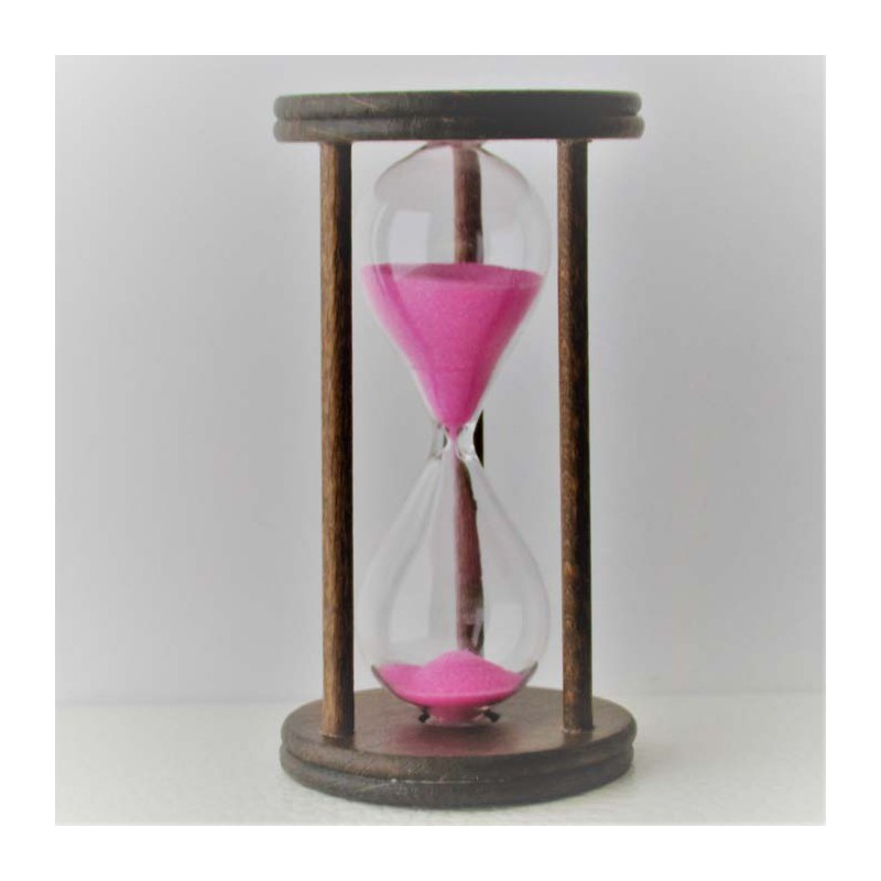 Sanduhr 2 Min. 9cm Rosa, Glas in Holzgestell Buche Natur - dunkel gebeizt-Mahagoni rot,