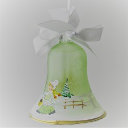 Glasglocke 080 mm Hellgrün Winterlandschaft mit Goldrand zum hängen