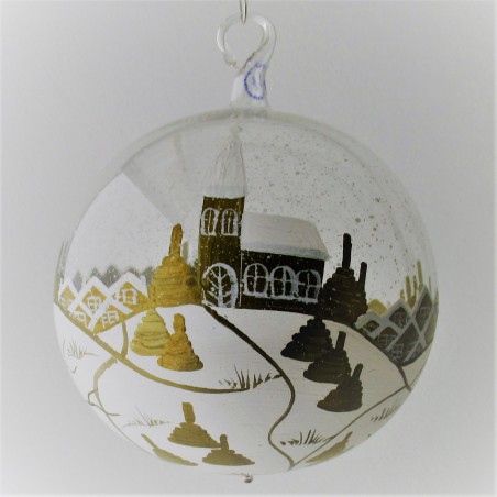 Glaskugel 100 mm Winterlandschaft mit Kirche, zum hängen