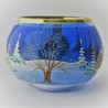 Glas Windlicht 80mm blau bauchig  Winter Kirche mit Goldrand