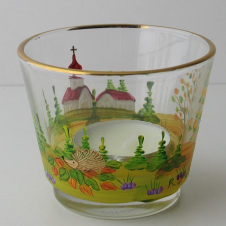 Glas Windlicht 75mm konisch klar Herbst mit Igel
