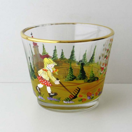 Glas Windlicht 75mm konisch klar Herbst Rechen mit Kinder
