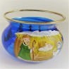 Glas Windlicht 80mm blau mit hl.Familie und Goldrand