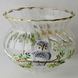 Glas Windlicht 80mm Schneeeule gross