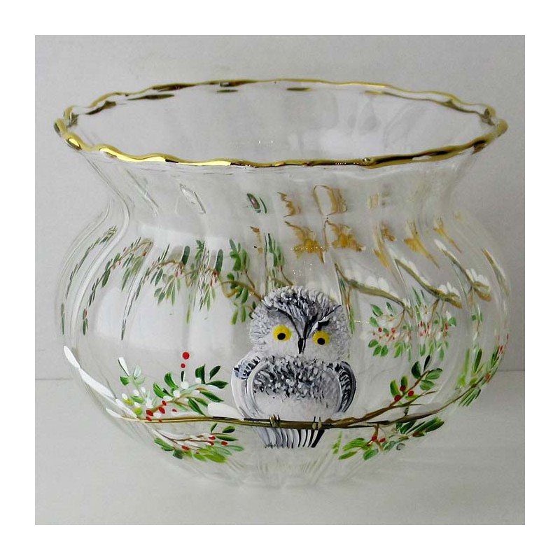 Glas Windlicht 80mm Schneeeule gross