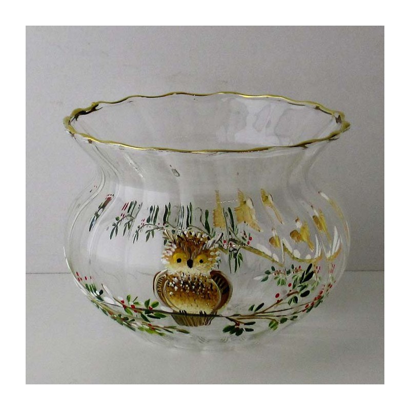Glas Windlicht 80mm Eule Braun gross