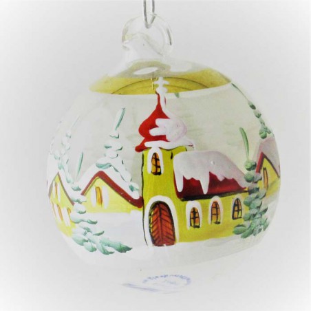 Glaskugel 060 mm Perle Winterlandschaft mit Goldrand zum hängen